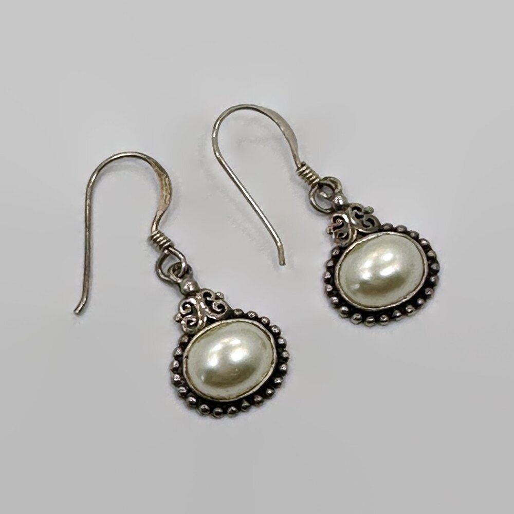 Vintage Pearl Dangle Earrings: Sterling Silver Boma